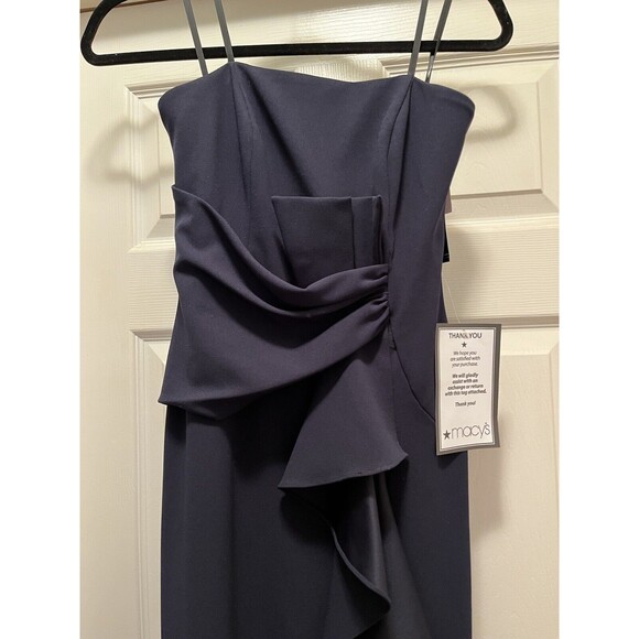 Betsy & Adam Ruffle Cascade Strapless Fit Flare Navy Prom Evening Gown Dress 4 - Picture 12 of 16